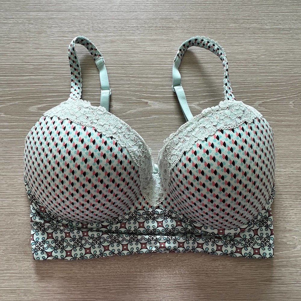 Victoria's Secret Mint Green, Coral & Black Patterned Push-Up Bra
